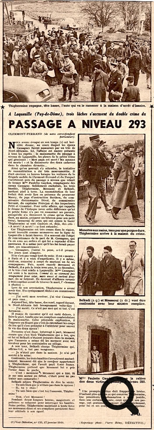 Une page de journal avec plusieurs photographies en noir et blanc montrant des personnes en extérieur. Le texte est en colonnes avec des titres en gras.