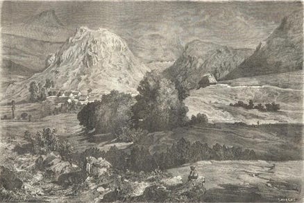 Saint-Sauves et la vallée du Mont-Dore (gravure de 1866)